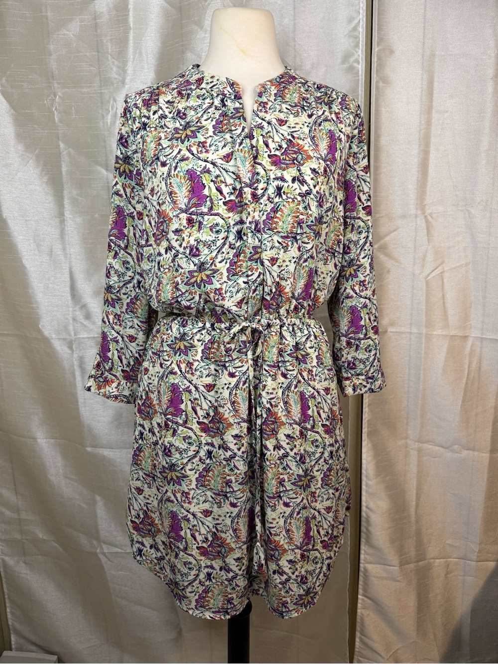 Daniel Rainn floral Drawstring Waist dress - Purple/Cream/Green